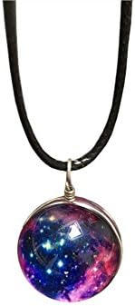[SICHENDZ] Galaxy &amp;sun Cosmic Pendant Necklace, Purple Glass, Great Gift for Women
