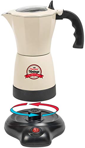 Bestron Elektrischer Espresso-Kocher mit Basis, Vintage, 6 Espressotassen, 480 Watt, Aluminium, Beige – Bild 3