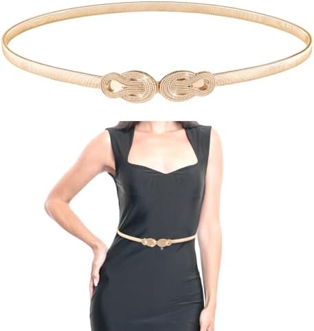 AOZUO Skinny Metal Waist Belt for Women, Adjustable Elastic  display picture 3