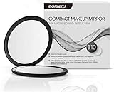 Bornku Makeup Mirror B10 Compact Magnifying Make Up Mirror Pocket Portable Double Sided Mirrors with 10x Magnification and 1x Mirror for Travel, Purses and Birthday, Anniversary Gift - Matte Black