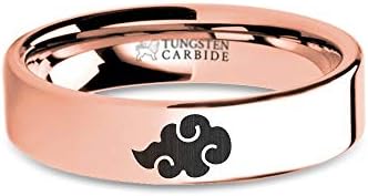 Naruto Akatsuki Cloud Symbol Engraved Rose Gold Tungsten Ring - 6 mm