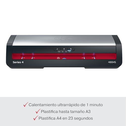 GBC 4410071EU – Laminator 250HS Home Office A3, Fast Heating in 1 Minute, 75-125 Microns, Anti-jamming, Automatic Shut-Off, Includes 5 A4 Laminating Sleeves, Black/Red