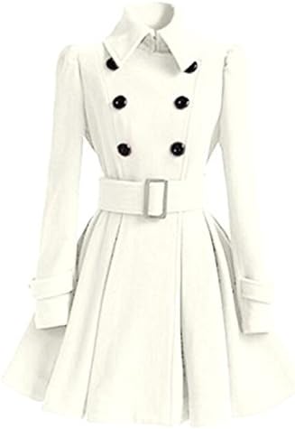 Tirahse Women's Classic Double Breasted Thicken Wool Trench Coat WhiteUS-L