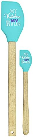 Prosilie Set of 2 Printing Silicone Spatula with Beach Wood Handle Blue Color