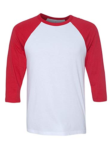 Bella mens Unisex 3/4-Sleeve Baseball T-Shirt(3200)-WHITE/ RED-XS