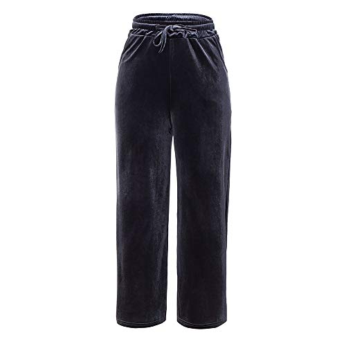 Sunmoot Wide Leg Pant for Women Plus Size Causal Loose Gold Velvet Drawstring Trousers