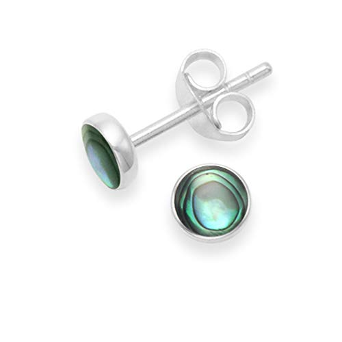 Heather Needham Silver - Round Paua shell stud earrings - flat silver backed studs - Size: SMALL 5mm (1/5th inch) Gift boxed 5796PS
