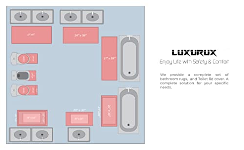 LuxUrux Bath Mat Set, Luxury Chenille (2-Piece) Soft Plush Anti-Slip Rug + Toilet Mat.1'' Microfiber Shaggy Carpet, Super Absorbent (Dark Grey, 80 x 50 cm + U Shaped 50 x 50 cm)