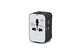 i-SUPERSIM Universal All-in-One Worldwide Travel Adaptper with Dual USB & Built-in Safety Shutters & 5 Foldable Plugs Wall Charger for USA EU UK AUS,Covers More Countries,White