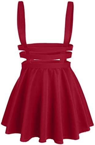 Starwak Womens Braces Skirt Elastic Waist Short Mini Suspender Hollow Pleated Dress