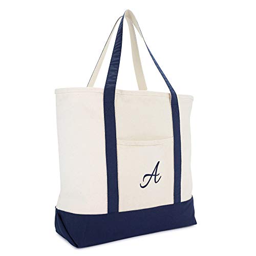 DALIX Monogram Tote Bag Personalized Initial Navy Blue -Â A