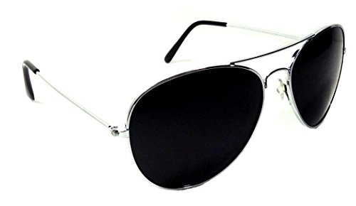 Black & Silver Pilot Aviator Sunglasses Super Dark Lenses