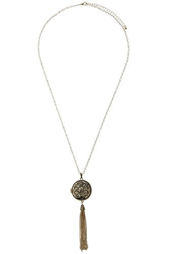 KARMAS CANVAS ROUND FILIGREE TASSLE LOCKET NECKLACE (Gold)