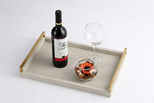 WV Faux Shagreen Decorative Tray PU Leather with Brushed Ti-Gold Stainless Steel Handle (Ivory)
