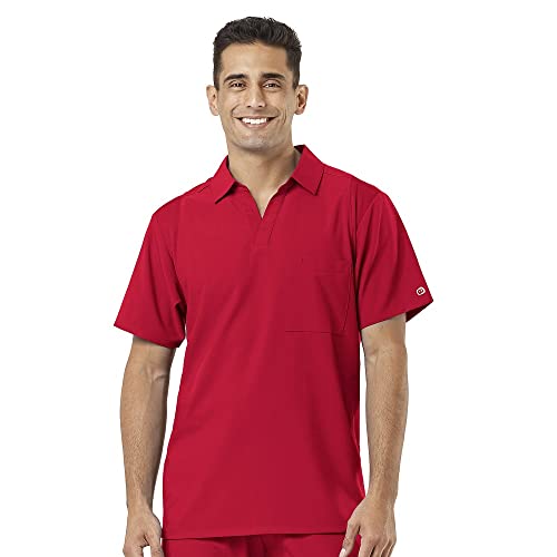 WonderWink W123 Men’s Collar Scrub Top, Red, 2X