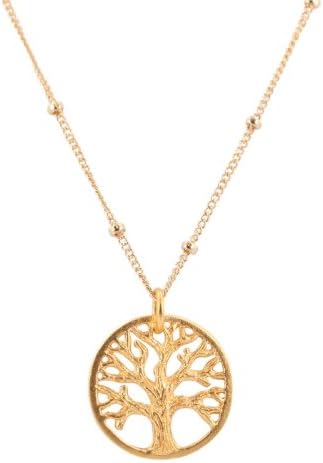 Zoe and Piper PendantsSmall Tree of Life Pendant in 24kt Gold Plated Bronze on 18 Inch Gold Filled Saturn Bead Chain Necklace, 7032