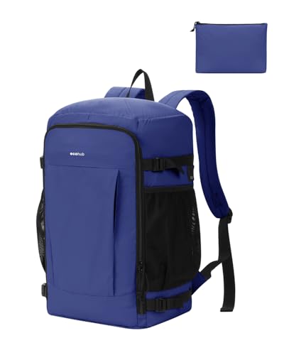 ECOHUB Zaino Ryanair 40x30x20 cm Leggero e 2 in 1, Zaino da Viaggio Pieghevole Sotto il Sedile, Bagaglio a Mano con Tasca Antifurto, Borsa da Cabina in Tessuto Riciclato per Uomo e Donna, Blu