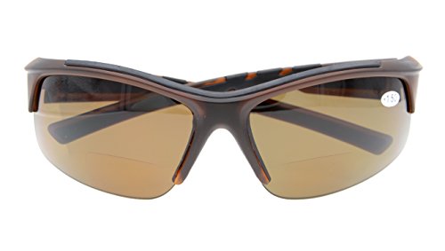 Sports Polarized Bifocal Sunglasses Half Rimless Tinted Glasses Wraparound Designer Style Polarised Sun Readers Brown Frame Brown Lens+2.5