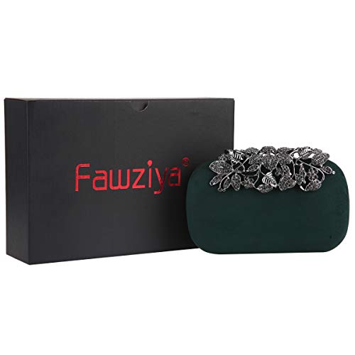 Fawziya Flower Purse With Rhinestones Velvet Clutch Evening Bags-Olive Green - Thumbnail 7