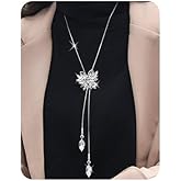 Wiwpar Sparkly Rhinestone Butterfly Long Necklace Sterling Silver Larait Bar Y Lariat Butterfly Pendent Chain Drop Adjustable Necklace Butterfly Y-Shaped Necklace Jewelry for Women Wedding (Silver)