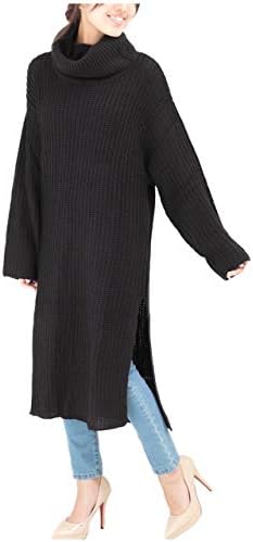 [メリーボックス] ニットワンピース ボリューム タートルネック スリット オーバーサイズ ざっくり ニット レディース