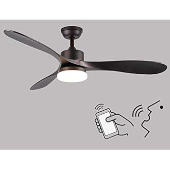 52 Inch Smart Alexa Ceiling Fan with Light Work with Alexa and Google Assistant for Living Room and Bedroom, Dark Brown Finish with LED Daylight and Acrylic Lampshade.