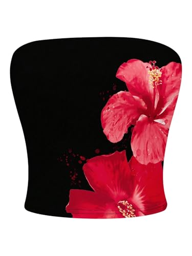 MakeMeChic Women's Blue Tube Tops Floral Summer Crop Backless Hawaiian Top at Amazon