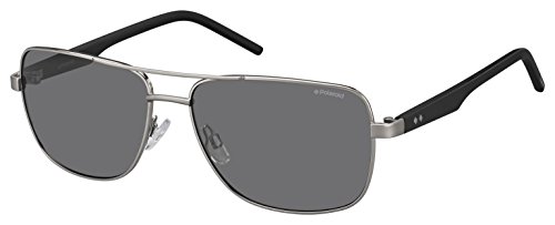 Polaroid Sunglasses Men's Pld2042s Polarized Rectangular Sunglasses, Ruthenium Black/Gray Polarized, 59 mm