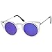 zeroUV Womens Laser Cut Open Metal Mirror Lens Round Cat Eye Sunglasses 48mm (Silver/Blue Mirror)