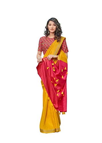 womens plain saree with unique pallu concept and with gold jerry border with designer unstitched blouse piece [KUNJUM 1]