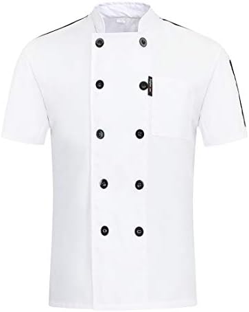 MJL Chef Coat Jacket Lightweight Kitchen Works Coat Short Sleeve White -3XL
