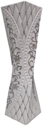Davidfishoff 60cm Tall Floor Standing Vase Tall Ceramic Vase White Black Vase Diamante Gliter (White Twist)
