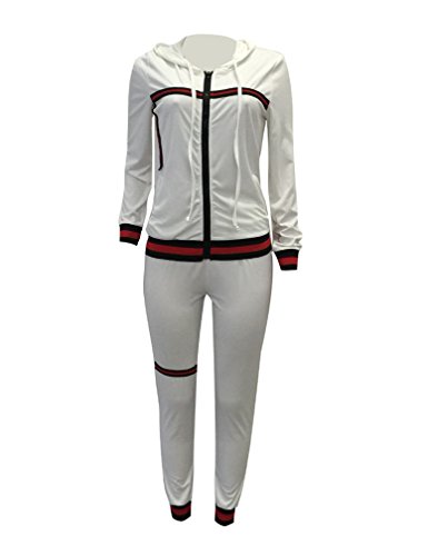 Womens 2 Piece Outfits Hoodies and Pants Set Sweatsuits Tracksuits White M