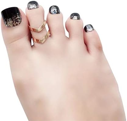 24pcs Glitter Fake Toenails Short False Toenails for Women Acrylic Toe Nail Tips Full Cover Art Feet Nails Stick On Toenails