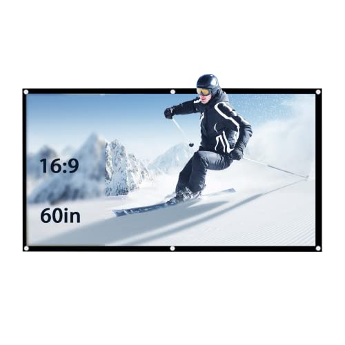 ASHATA Projector Screen,16:9 Projection Screen Thicken Portable Non-Crease Soft Polyester Projector Curtain for Projector Home Theater Outdoor/Indoor/Camping Movie,White,40-120 Inch (60in)