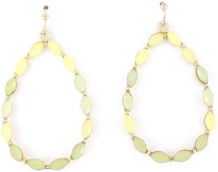 Pretty Slim Gold-tone Stones Decorated Oval Hoop Dangle Drop Earrings (Color 1)