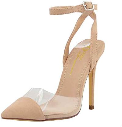 Olivia and Jaymes Women's Pointed Toe Transparent Clear PVC Crisscross Ankle Strap Stiletto Heel Pump Shoes