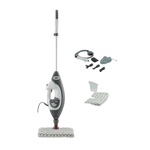 Shark Klik n' Flip Dampfreiniger, Boden- und Handreiniger, Dampfreiniger für Hartböden, Fliesen, Oberflächen, Wasserhähne und Glas, 5 Zubehörteile, 2 Einstellungen, Grau/Weiß S6005EU
