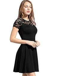 Sylvestidoso vestido de fiesta de cóctel con encaje floral, de manga corta, plisado, línea A, para mujer