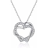 Sterling Silver Dancing Crystal Pendant Necklace, 14K Gold Plated CZ Heart Infinity Design, Women's Fashion Jewelry