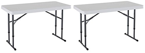 Lifetime 80160 Commercial Height Adjustable Folding Utility Table, 4 Feet, 2 Pack White Granite