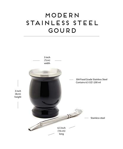 Balibetov [NEW] double wall Stainless Steel Yerba Mate Gourd set (Mate cup) with Yerba Mate Bombilla (Black)