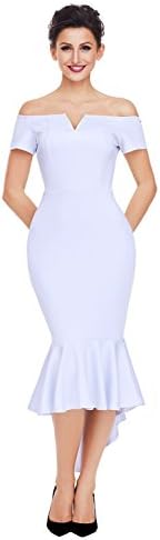 AGOGO Club Ruffles Short Sleeve Off Shoulder V Neck Formal Mermaid Party Midi Coctail Business Formal Dress