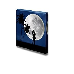 Canvas Prints Wall Art - Romantic Kiss in Front of Full Moon | Modern Wall Decor/Home Decoration Stretched Gallery Canvas Wrap Giclee Print. Ready to Hang - 12" x 12"