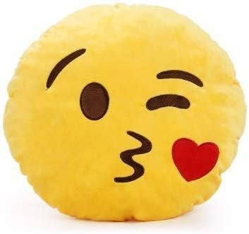 Laura Smiley Thick Plush Pillow Round Cushion Pillow Stuffed Gift for Kid for Birthday Gift -30CM, Yellow (Kissable Smiley)