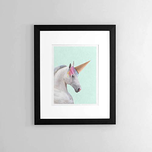 Horse & Rainbow Ice Cream Cone Unicorn Art Print Poster - Fun Home & Bedroom Wall Art for Girl's Bedroom & Home Decor 11x14 inches, Unframed
