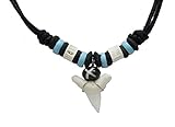 Exoticdream Real Shark Tooth Necklace Reggae Rasta Jamaican Surfer Hawaiian Beach Boys Girls Men - Sky Blue Black