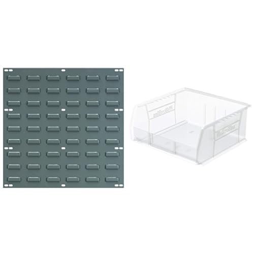 Akro-Mils 18"x19" Steel Wall Mount Louvered Panel with 6-Pack of 11 x11 x5 AkroBins Stackable Plastic Storage Bins (Clear), Organization Bundle for Garage, Workshop, Classroom Image