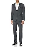 Louis Raphael Men's Two Button Side Vent Flat Front Slim Fit Suit, Charcoal,44LX36W
