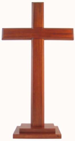 Shalom Christian Brown Wood Standing Trat Base Cross 40 cm High, 40L x 40W cm